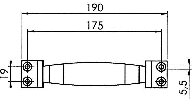 AMF 501 Leichtmetall-Torgriff, Abmessung: 190 mm - LE 501 Leichtmetall-Torgriff -Skizze