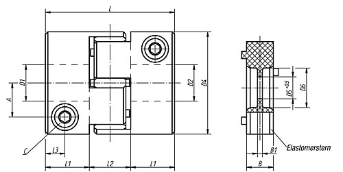 Norelem Rotex 28 ALD-92-1 Drehelastische Kupplung, Ø25- 1- Ø24, - Norelem 23022 Elastomer Klauenkupplungen mit radialer Klemmnabe