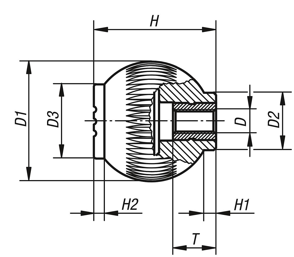 Norelem 06245-412 NOVO.GRIP GRIFFKUGEL GR.4, D=50, M12, DECKEL SCHWARZGRAU - NLM 06245-IG Griffkugeln mit Innengewinde - Massblatt
