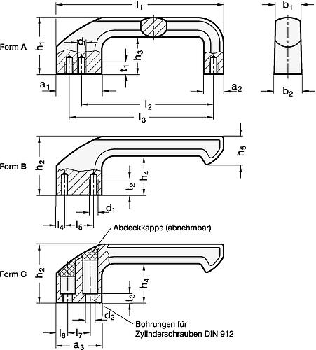 Ganter 559-162-B-SR HANDGRIFF, OFFENE FORM, SILBER STRUKTUR BESCHICHT. - GN 559 Handgriffe - Aluminium-Skizze