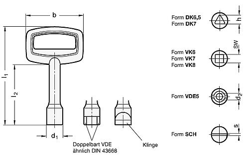 Ganter 119.2-55-VK6-SW STECKSCHLÜSSEL FÜR TÜRVERRIEGELUNG - GN 119-2 Steckschluessel fuer Verriegelungen-Skizze