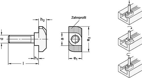 Ganter 505.4-10-M6-30-3,5 HAMMERKOPFSCHRAUBE,  !!! EOL !!! AUSLAUFARTIKEL !!! EOL - Ersatz 52B-10M630-SZ - GN 505-4 Hammerkopfschrauben fuer T Nuten-Skizze