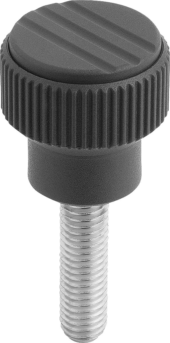 Norelem 06092-0106X20 NOVO.GRIP RÄNDELKNOPF GR.1  M6X20  EDELSTAHL, DECKEL SCHWARZGRAU - 06092-0106X20 NOVO-GRIP RAENDELKNOPF GR-1  M6X20  EDELSTAHL - DECKEL SCHWARZGRAU