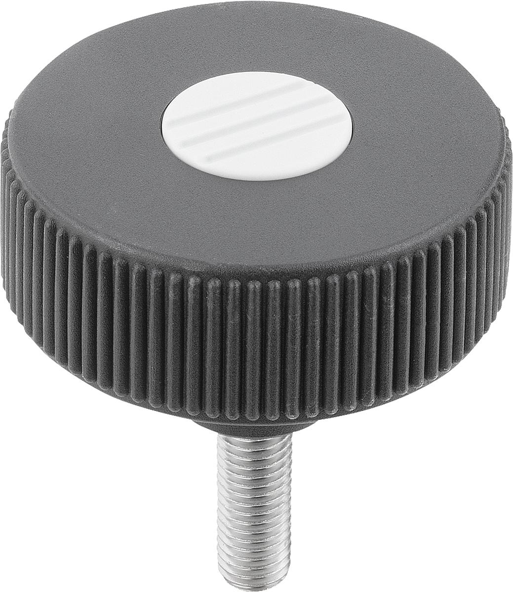 Kipp K0261.53105X30 NOVO.GRIP RÄNDELRAD  GR.3  FORM L  EDELSTAHL, D=63  M10X30, DECKEL LICHTGRAU - K0261-53105X30 NOVO GRIP RAENDELRAD GR 3 FORM L EDELSTAHL - D 63 M10X30 - DECKEL LICHTGRAU