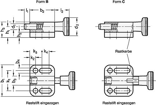 Ganter 417-10-B-NI Edelstahl Rastbolzen mit Knopf, mit und ohne Rastsperre - GN 417 Edelstahl Rastbolzen mit Knopf - mit und ohne Rastsperre-Abbildung