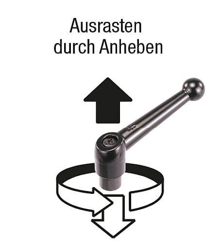 Kipp K0117.1051X10 KLEMMHEBEL GR.1  M5X10        EDELSTAHL, GRIFFHEBEL SCHWARZ SEIDENMATT - KIPP K0117 Klemmhebel mit Aussengewinde - Stahlteil