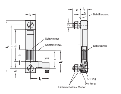 Ganter 656.1-127-LS Ölstandsanzeiger, mit elektrischer Ölstandsüberwachung, Stecker seitlich - GN-656-1-Oelstandsanzeiger-mit-elektrischer-Oelstandsueberwachung-Stecker-seitlic-Skizze