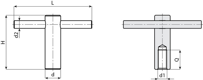 Leschhorn W701 Knebelmuttern d 24; L 125; H 87; d1 M16;  B- Schwarzoxyd - Boteco W701 Knebelmuttern