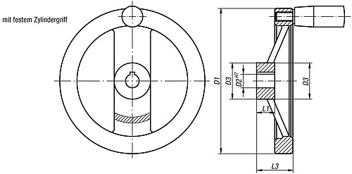 Norelem 06277-2080X10 2 SPEICHENHANDRAD ALU, FESTST.GR.O.NUT, D1=80, D2=10 - Norelem 06277-MFG 2 Speichenhandraeder aus Aluminium - gerader Radkranz - mit festem Zylindergriff