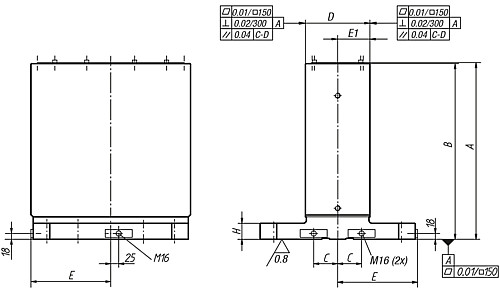 Kipp K0803.0040151 AUFSPANNWINKEL DOPPELSEITIG, A=553, D=151, E=200 - KIPP K0803-OR Aufspannwinkel doppelseitig ohne Rasterbohrungen
