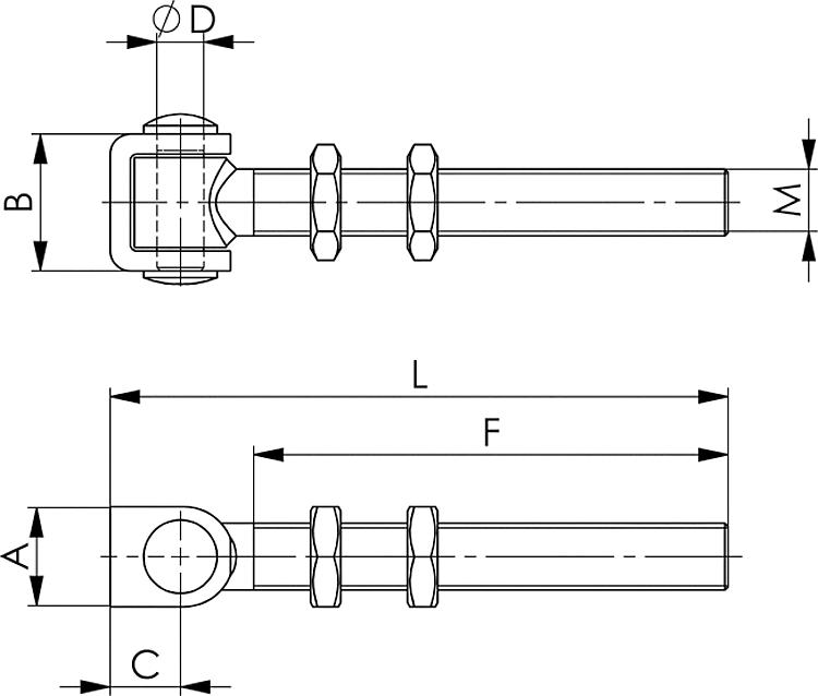 AMF 149TL-M20 Torband, lang, Größe : M20, ØD: 14, L: 184 - LE 149TL Torband - lang -Skizze