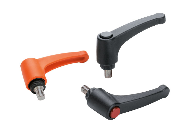 Leschhorn A583 CIN verstellbare Klemmhebel  R 52; Außengewinde M8x40; Hebel rot; Knopf orange - Boteco A583CIN Verstellbare Klemmhebel
