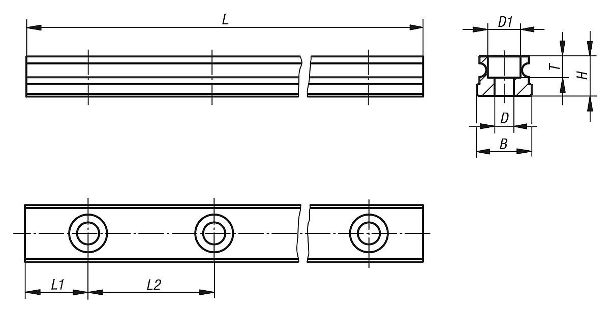 Norelem 21425-0705X0240 MINIATUR PROFILFÜHRUNGSSCHIENE, EDELSTAHL, L=240 MM - NLM 21425 Miniatur Profilfuehrungsschienen  Edelstahl - Massblatt