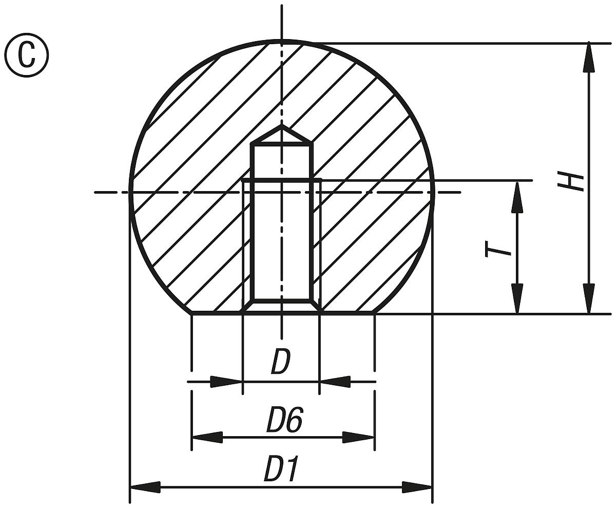 Kipp K0650.120053 KUGELKNOPF D1=20  M5, FORM C, EDELSTAHL 1.4305, POLIERT !!! AUSLAUFARTIKEL !!! - K0650-C Kugelknoepfe DIN 319 Form C - Massblatt