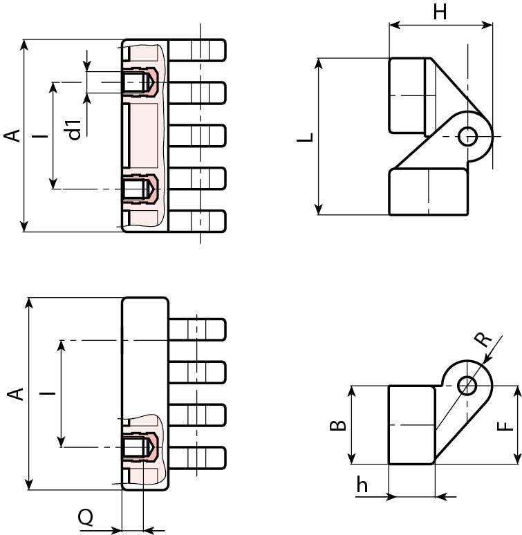 Leschhorn O452 Scharniere  I 30; C 22; Gewinde d1 M6; Kunststoff PA, schwarz, - LE O452 Scharniere - Kunststoff-EcoLine-Massblatt