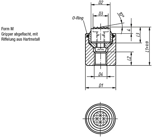 Kipp K0285.917X022 PENDELAUFLAGE FORM M MIT O RING, D1=17, L1=22 - KIPP K0285-M Pendelauflagen mit O Ring und auswechselbaren Einsaetzen - Form M