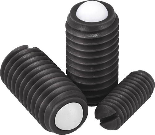 Kipp K0311.08 FEDERNDES DRUCKSTÜCK  M8, KUGEL DELRIN, HÜLSE KUNSTSTOFF - KIPP K0311 Federnde Druckstuecke mit Schlitz und K