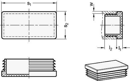 Ganter 991-R100-40-GR Endstopfen, Kunststoff, rechteckig - GN 991 Endstopfen - Kunststoff - rechteckig-Skizze