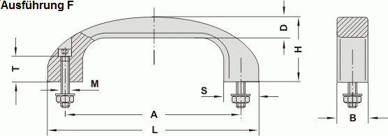 Leschhorn AB-22.F120.14 Aluminium Bügelgriffe für frontseitigen Anschrauben A 120, schwarz eloxiert - Leschhorn AB Aluminium Buegelgriffe - Zeichnung