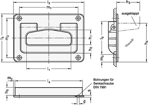 Ganter 825.2-105-GR Schalen Klappgriffe, Kunststoff - GN-825-2-Schalen-Klappgriffe-Kunststoff-matt-Skizze