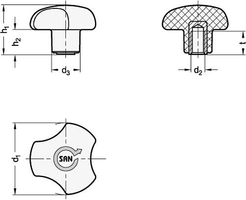 Ganter 5342-40-M8-SGA Dreisterngriffe, aus antibakteriellem Kunststoff - GN 5342 Dreisterngriffe - aus antibakteriellem Kunststoff-Abbildung