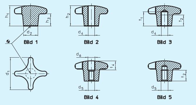 Halder 24630.0863 Kreuzgriff DIN 6335 Leichtmetallpoliert Ø 63 mit Gewindesackloch, Form E, poliert - EH 24630 Kreuzgriffe DIN 6335 Leichtmetall