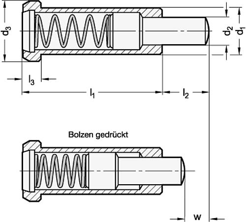 Ganter 614.6-10-K Federnde Druckstücke, ohne Gewinde, mit Bund - GN 614-6 Federnde Druckstuecke - ohne Gewinde - mit Bund-Skizze