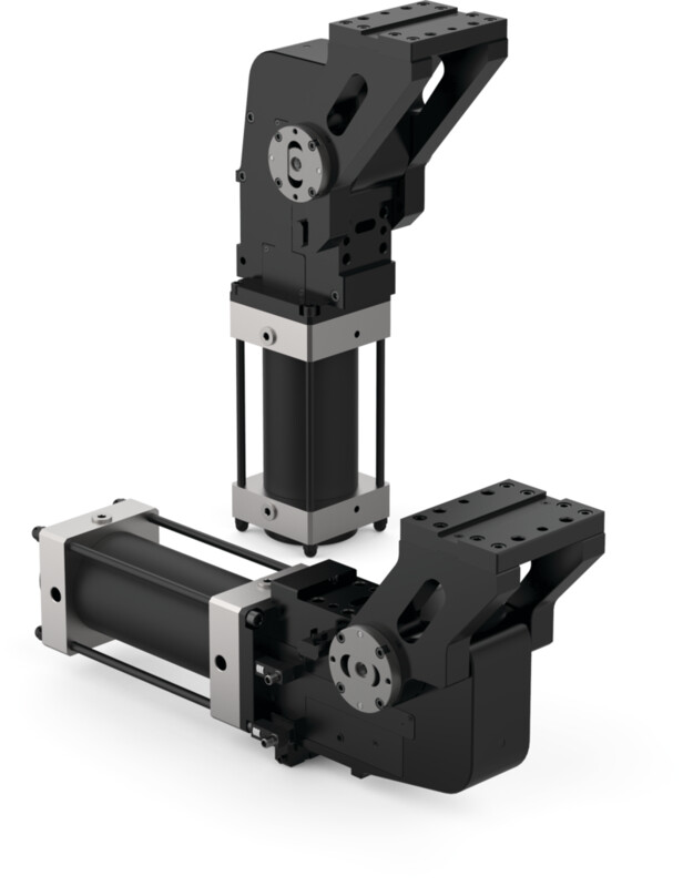 DESTACO RFM100.2-29OPXPGZ Schwenkeinheit, RCM - mit integrierter Verriegelung, Zylinder 100mm Bohrung, Öffnungswinkel 29°, O - horizontal, PX - Näherungsschalter: Links, P - Pepperl+Fuchs, G-Anschluss, Z - Anschluss, hinten - DESTACO RCM - RFM-Serie Pneumatische Schwenkeinheiten - einstellbar - Abbildung3