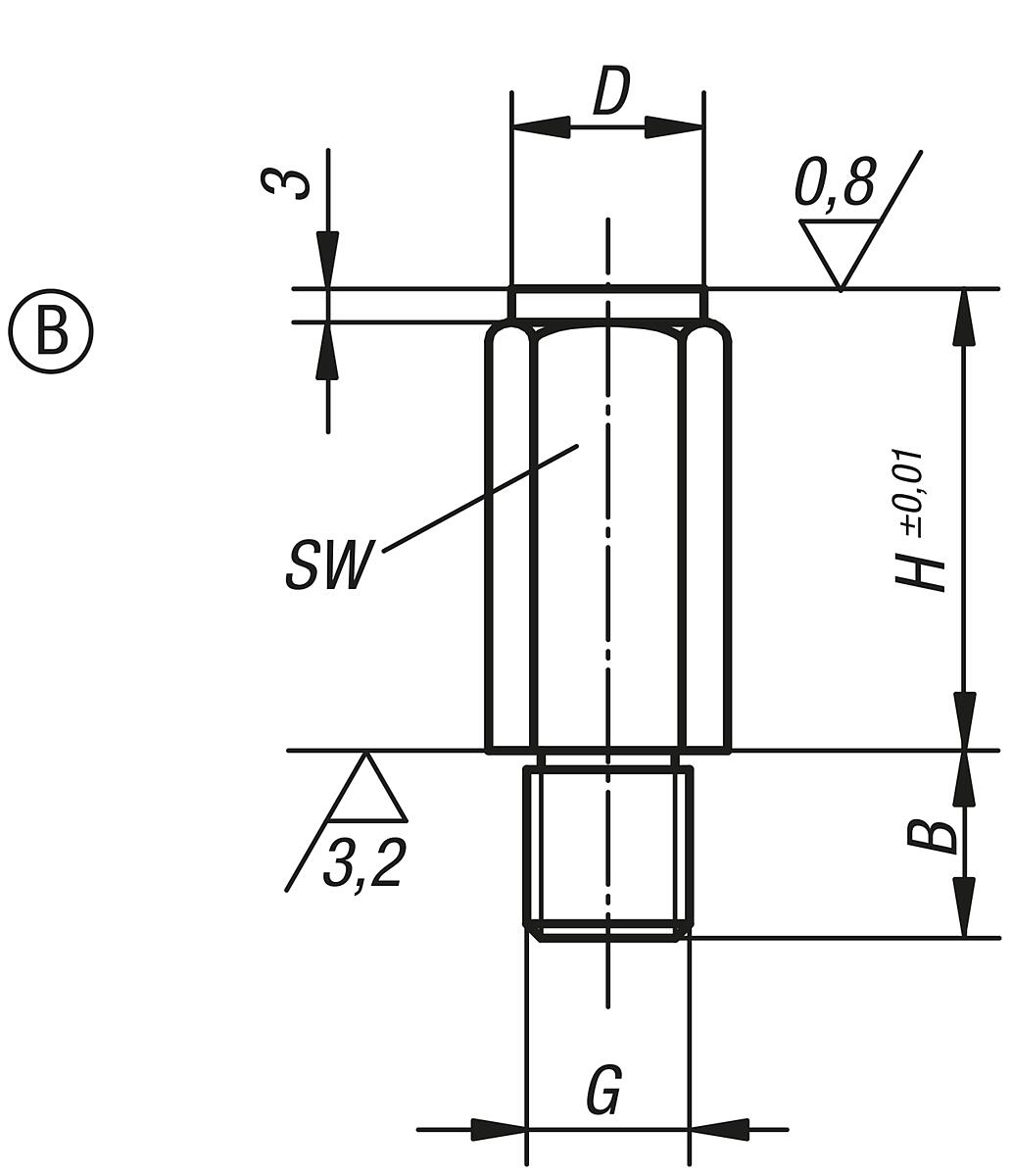 Kipp K0299.220040 POSITIONSFUSS FORM B, D=M20, H=40 - K0299-B Positionsfuesse Form B - Massblatt