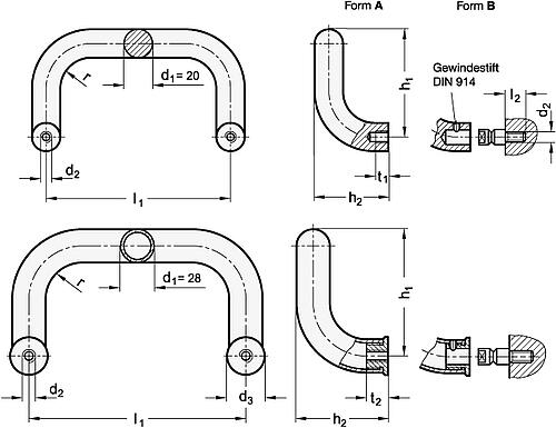 Ganter 426.6-20-200-A Edelstahl Bügelgriffe - GN 426-6 Edelstahl Buegelgriffe-Skizze
