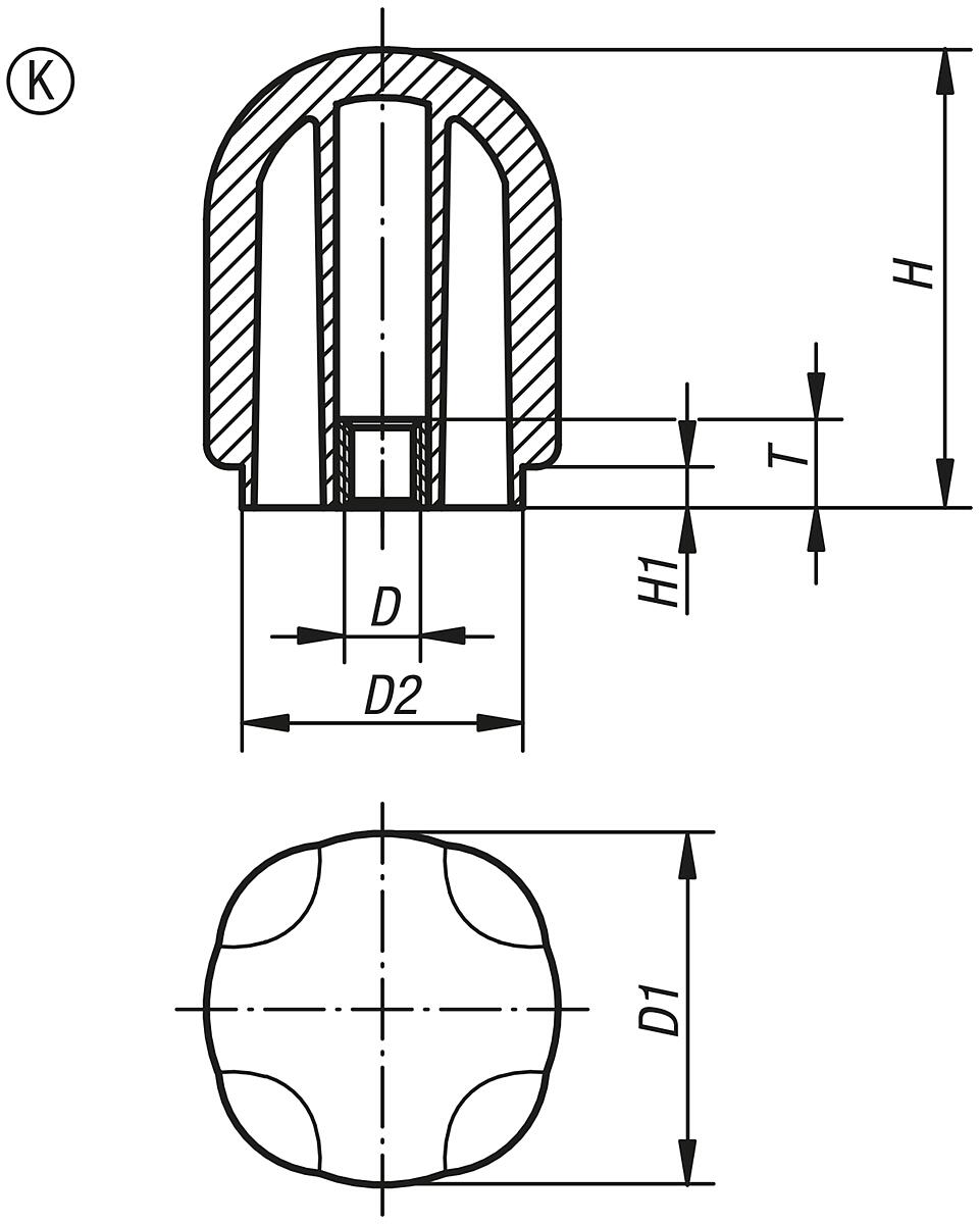 Kipp K0280.4708 ST SPANNGRIFF HOCH, D3=47,8, M8 - K0280-IG Spanngriffe hoch mit Innengewinde - Massblatt