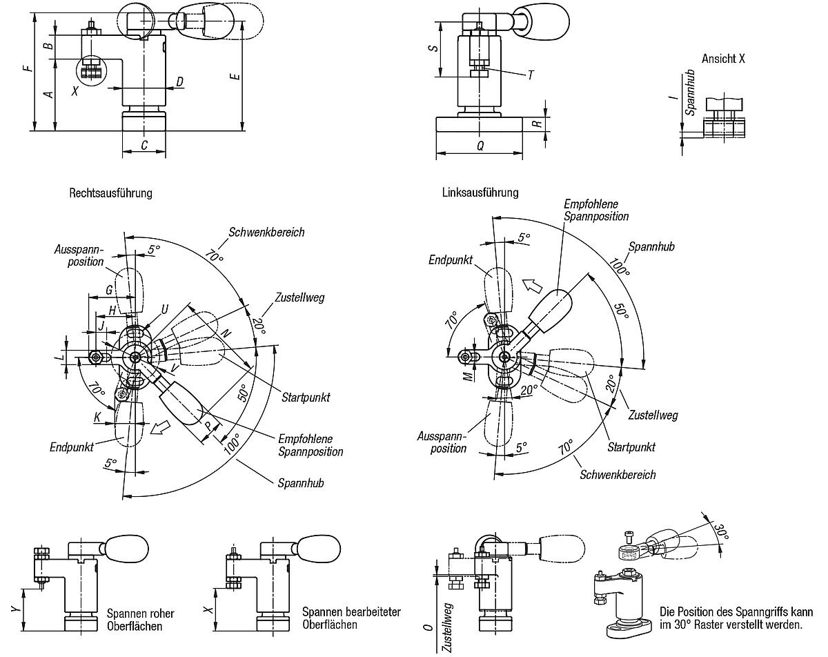 Kipp K0926.0200 SCHWENKSPANNER MINI, LINKSAUSFÜHRUNG - K0926 Schwenkspanner mini - Massblatt