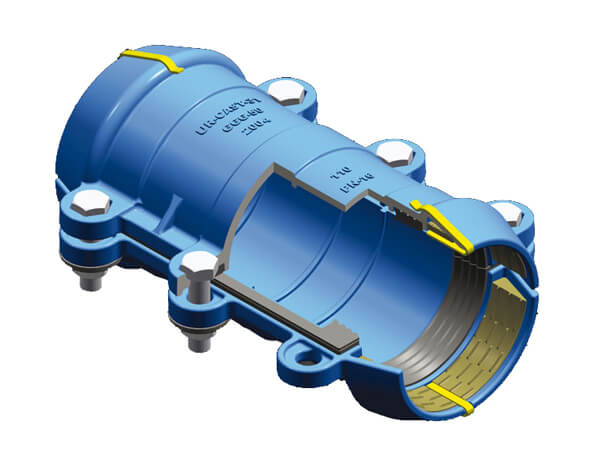 Leschhorn 31-140 zugfeste Guss Rohrkupplung, Rohr Aussendurchmesser 140 mm, Dichtung EPDM, Baulänge 354 mm, effective Länge 222 mm - LS 31 zugfeste Guss Rohrkupplung pe7pvc