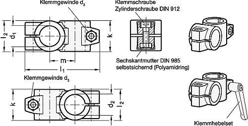 Ganter 132-B20-B20-40-2-BL KREUZ KLEMMVERBINDER - GN 132 Kreuz Klemmverbinder - Aluminium-Skizze