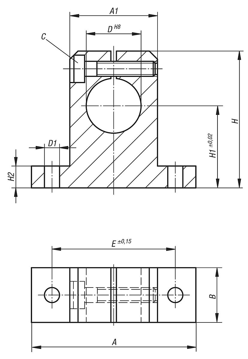 Norelem 21582-50 WELLENBOCK STANDARD ALUMINIUM D=50, - NLM 21582 Wellenboecke  Standard - Massblatt