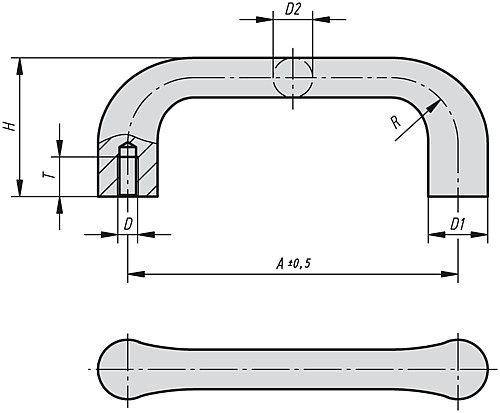 Kipp K0186.10006 BÜGELGRIFF A=100, M6, GEROMMELT, BLANK - KIPP K0186 Buegelgriffe