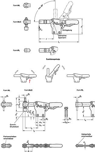 Ganter 820.4-130-NL-NI Edelstahl Schnellspanner mit Verriegelung, Spannhebel horizontal, mit senkrechtem Fuß - GN 820-4 Edelstahl Schnellspanner mit Verriegelung