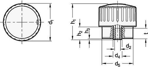 Ganter 5910-47-M6-1-SW Drehmoment Rändelgriffe, mit einstellbarem Drehmoment - GN 5910 Drehmoment Raendelgriffe - mit einstellbarem Drehmoment-Skizze