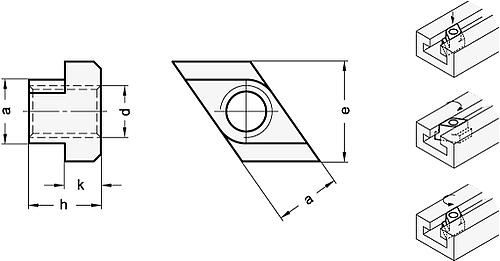 Ganter 508.1-10-M8 MUTTER FÜR T NUTE, RHOMBUSFORM - GN 508-1 Rhombus Muttern fuer T Nuten-Skizze