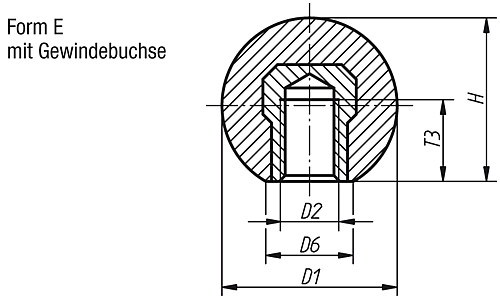 Kipp K0158.22005 KUGELKNOPF D1=20  M5, FORM E, THERMOPLAST - KIPP K0158-E Kugelknoepfe Thermoplast DIN 319 erwei