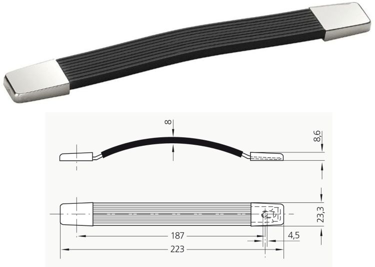 Leschhorn MA-23.187.84   Ausziehbare Tragegriffe A 187, Weichkunststoff, Abdeckkappen Stahl vernickelt - MA-23-187-84