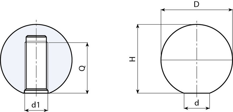 Leschhorn I103 Kugelknöpfe  D 50; d 18; Gewinde d1 M14; Kunststoff PA, schwarz - Boteco I103 Kugelknoepfe