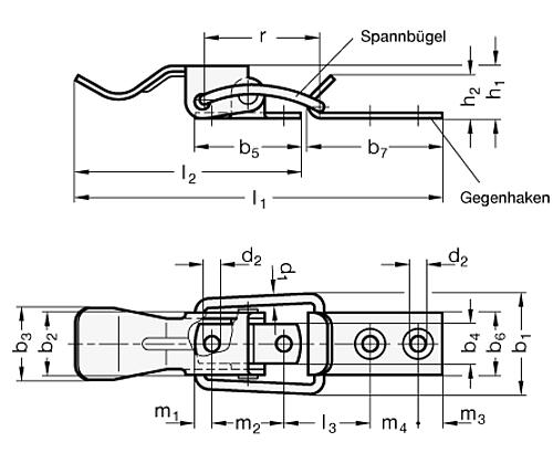 Ganter 832.1-40-NI EDELSTAHL SPANNVERSCHLUSS - GN 832-1 Spannverschluesse - Stahl - Edelstahl-Skizze