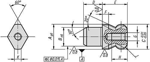Kipp K0351.102 AUFNAHMEBOLZEN A=10 FORM D, MIT KUGELANSATZ ABGEFLACHT - KIPP K0351 Aufnahmebolzen mit Kugelansatz abgeflacht Form D