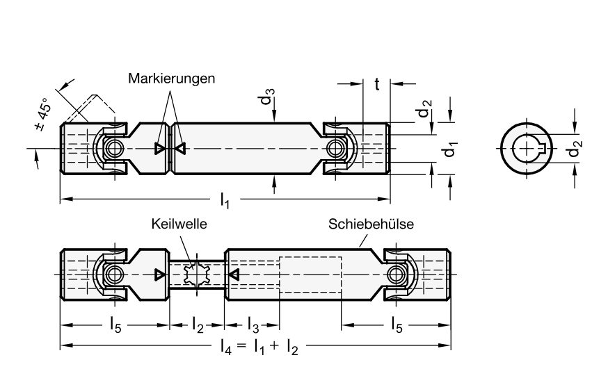 Ganter 808.3-22-K10-230-100 Kreuzgelenkwellen mit Nadellager - GN 808-2 Kreuzgelenkwellen mit Nadellager - Massblatt
