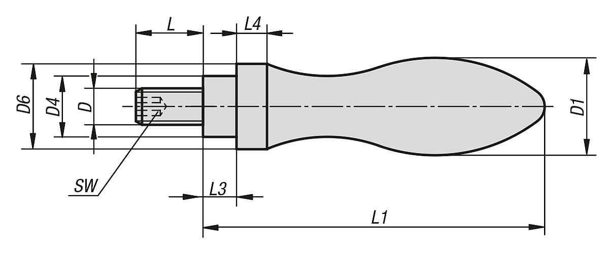 Norelem 06308-1025083 DREHB. BALLENGRIFF, STAHL, DIN 98, FORM E, D1=25, D3=M10, L1 - NLM 06308 Ballengriffe  drehbar DIN 98 Form E - aus Stahl - Massblatt