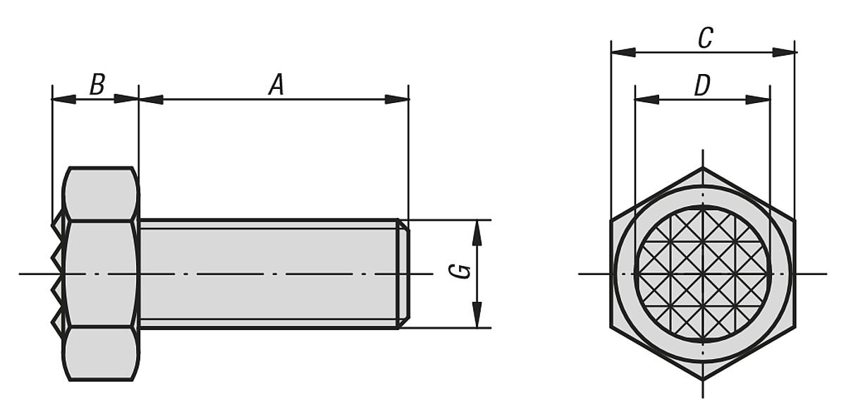 Norelem 07114-19122 GRIPPER SECHSKANT, C=19, G=M12, A=40 - NLM 07114 Grippers Sechskant Form - Massblatt