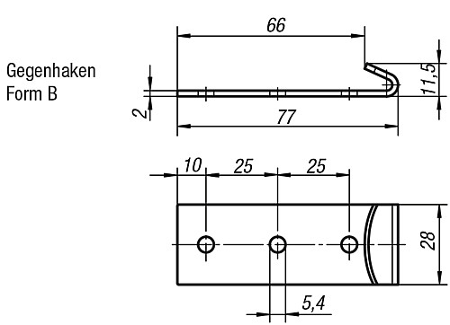 Kipp K0045.9254771 GEGENHAKEN ZU SPANNVERSCHLUSS, FORM B, STAHL - KIPP K0045-GHB Gegenhaken Form B