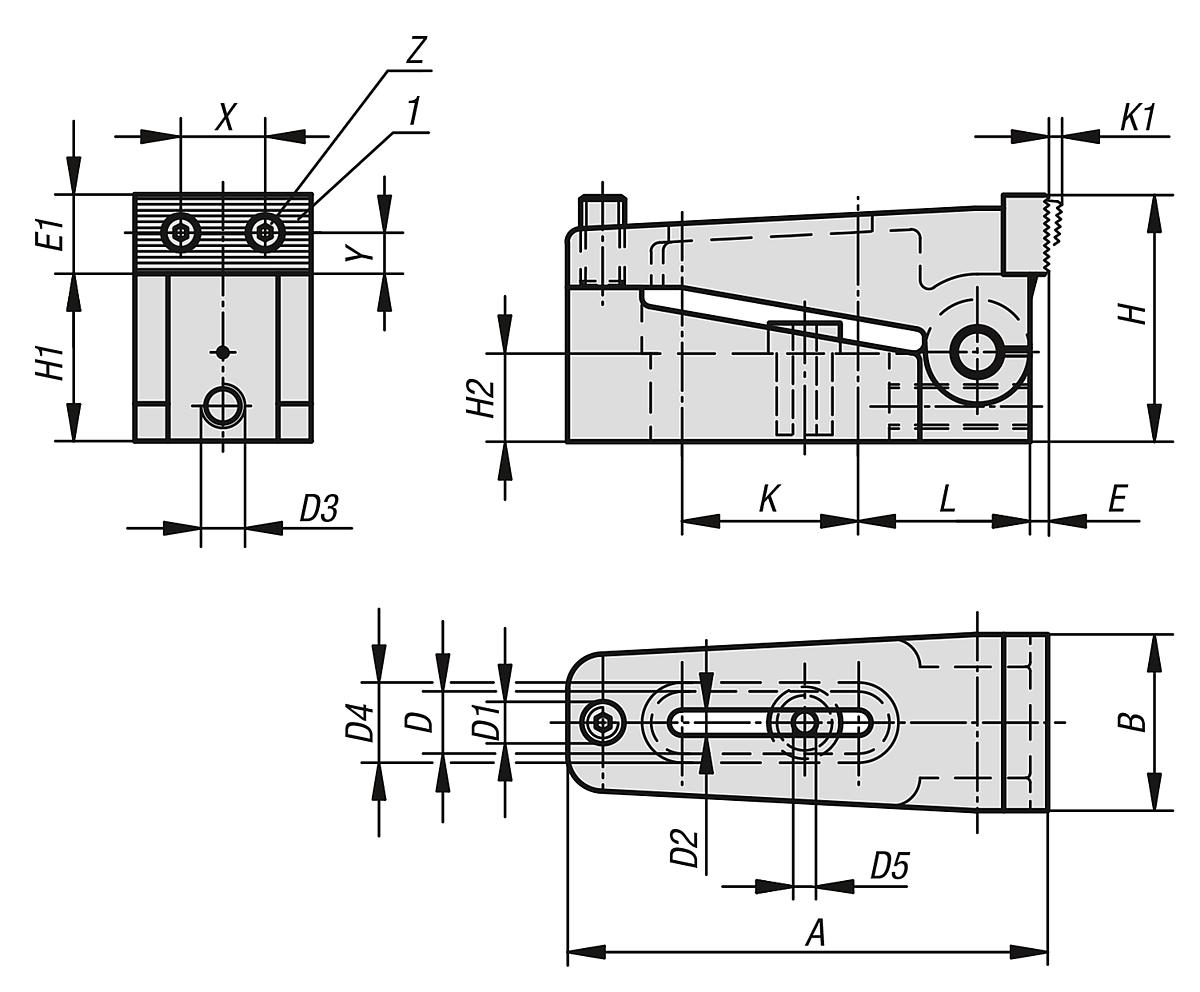 Norelem 04509-006 NIEDERZUGSPANNER D1=M6 - NLM 04509 Niederzugspanner - Massblatt