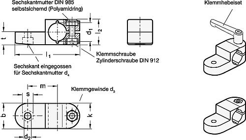 Ganter 277-B12-2-NI Edelstahl Laschen Klemmverbinder - GN 277 Edelstahl Laschen Klemmverbinder-Skizze